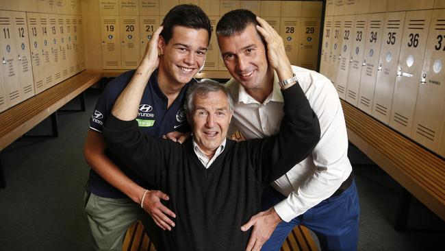 Jack Silvagni with father Stephen and grandfather Serge, three generations who all played for the Blues. Picture: David Caird