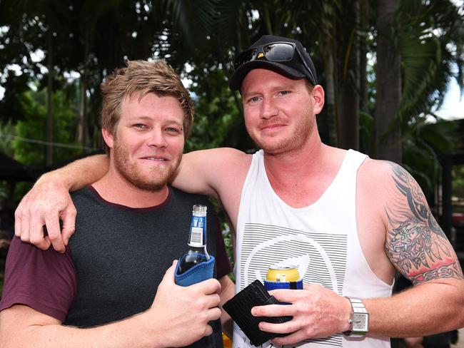 Chris Evans and David Barclay at the Noonamah Tavern Frog Races. PICTURE: Justin Kennedy