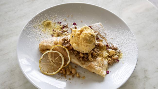 The ricotta and lemon crepes. Picture: Mark Cranitch.