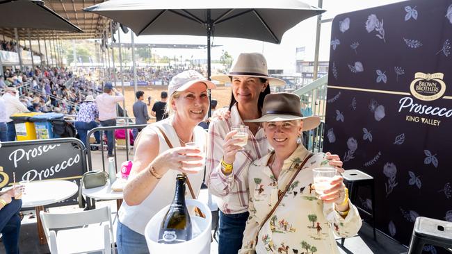 Mount Isa Rodeo 2024 - Louise Hayes, Sharon Burke and Rachel Birgen at the Mount Isa Rodeo. Picture by Luke Marsden. - Photo Supplied