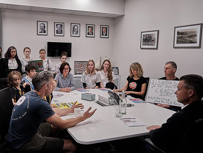 Matt Thistlethwaite (right) meets with climate activists in his office. Picture: Supplied