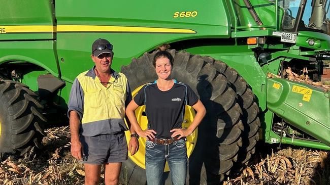 Rower Lucy Coleman and her dad during the harvest. Picture: Supplied