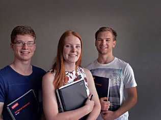 TOP MARKS: Gympie students Nathan Davis,  Lucy Connolly and Owen Dugdale achieved an OP1. . Picture: Patrick Woods