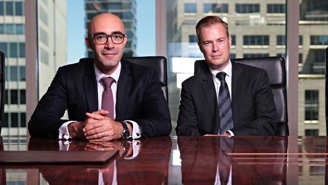 Len Chersky and Stuart Upson in Brookfield’s Sydney office yesterday. Picture:  Adam Yip