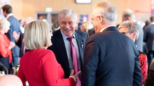 Lucy Turnbull, Seven owner Kerry Stokes and PM Malcolm Turnbull in the Olympic room of the MCG during the AFL Grand Final. Pic: AFL Media