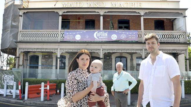 Owners Melissa and Trent Fahey with former owner Greg Fahey, and son, Flynn. Picture: Dean Martin