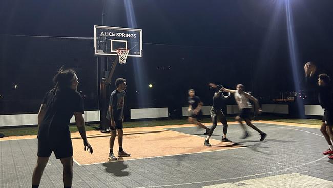 The team practising at the new 3x3 courts at Yipirinya school. Matthew Hollard has flagged hosting pop up events and building more courts around town. Picture: supplied.