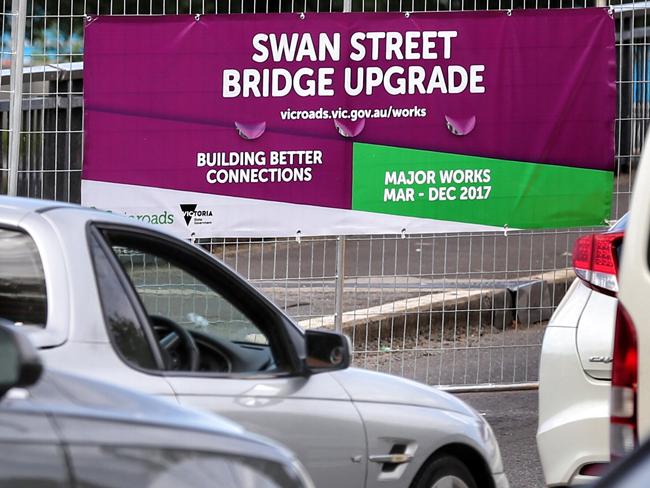 The Swan Street Bridge upgrade started on March 29 and was due to be finished in December. Picture: George Salpigtidis.