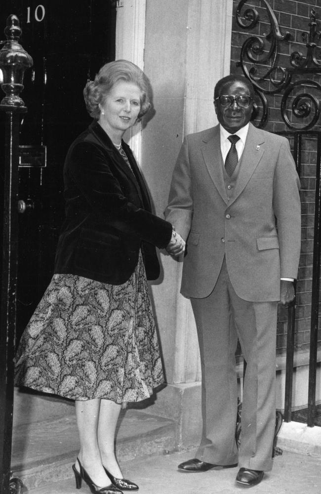 British prime minister Margaret Thatcher with the new prime minister of Zimbabwe Robert Mugabe at No. 10 Downing St, London, in 1980.