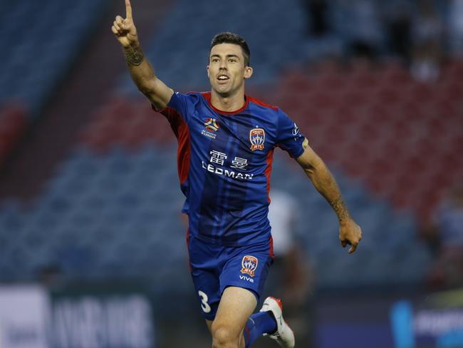 Jason Hoffman celebrates his first-half goal.