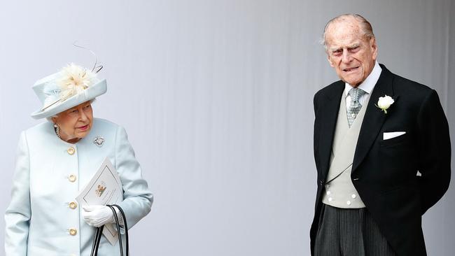 The Queen and Prince Philip after the 2018 wedding of Princess Eugenie of York and Jack Brooksbank at St George's Chapel, Windsor Castle, where Prince Philip’s funeral is expected to be held. Picture: AFP