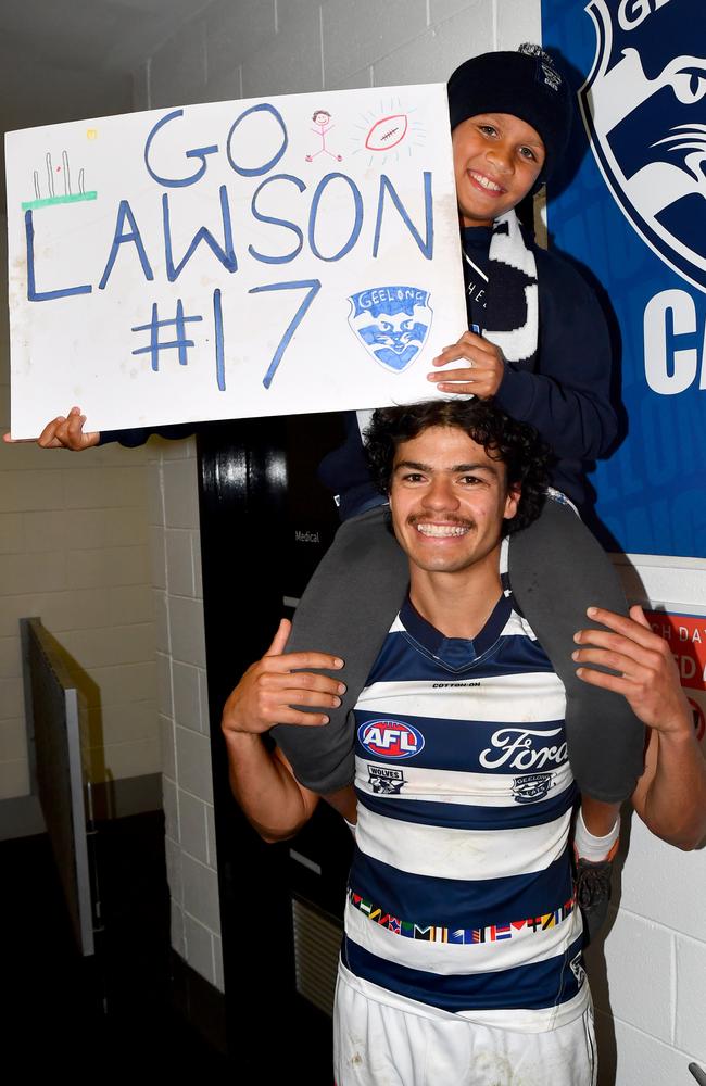 Plenty of family made it to his first game. Picture: Josh Chadwick/AFL Photos