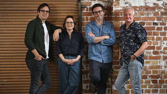 Trent Dalton, Fiona Franzmann, Sam Strong and Tim McGarry at the Judith Wright Centre in Fortitude Valley, Brisbane. Picture: Lyndon Mechielsen