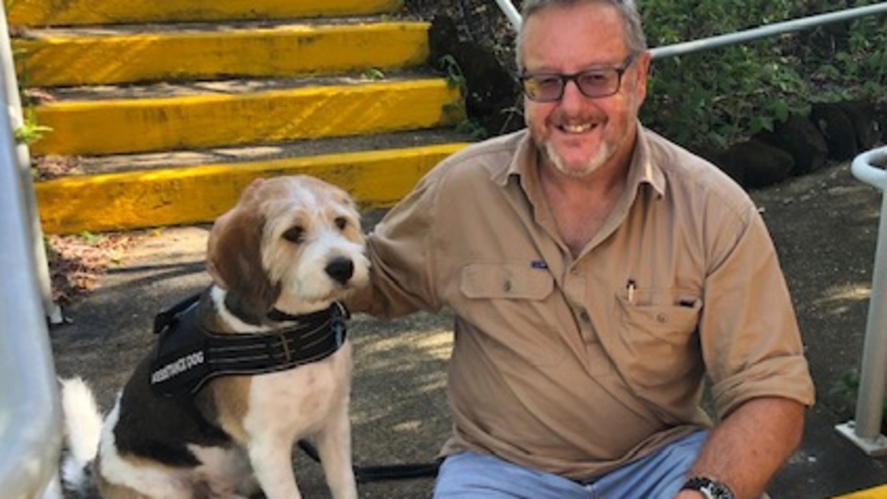 Former army engineer Brett Groves and service dog Charlie attend Caloundra’s new therapy sessions designed for veterans.