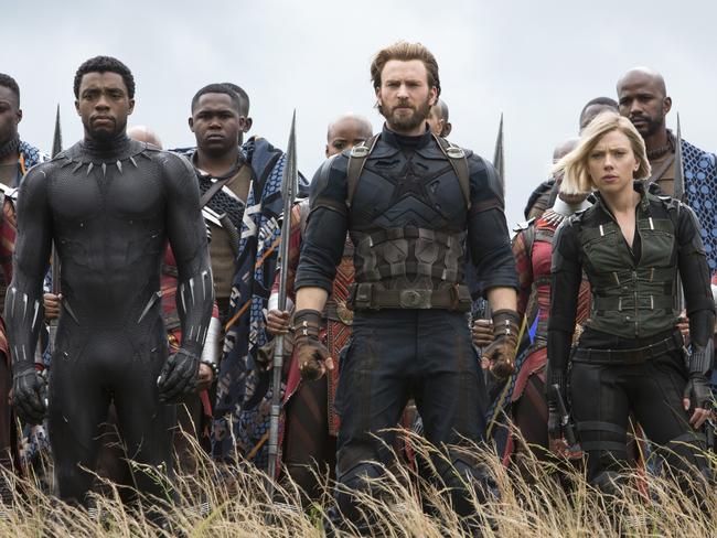 Black Panther/T'Challa (Chadwick Boseman), Captain America/Steve Rogers (Chris Evans) and Black Widow/Natasha Romanoff prepare for war. Picture: Chuck Zlotnick/Marvel Studios