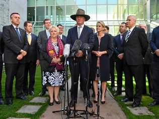 PRODUCT PLACEMENT: Standing the only two females representing a political party front and centre is one way to attempt to look like your party has diversity but no-one's being fooled by that. Picture: MICK TSIKAS