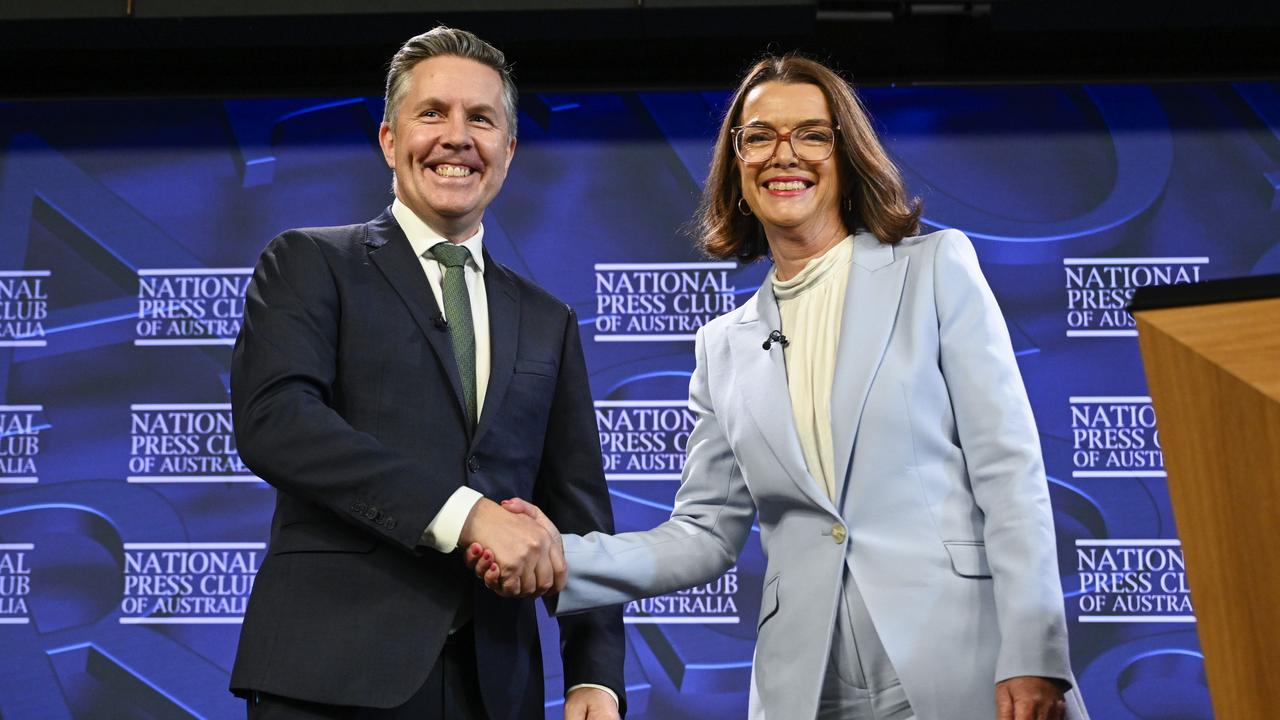 Mark Butler and Senator Anne Ruston went head-to-head at the National Press Club in Canberra on Wednesday. Picture: NewsWire / Martin Ollman