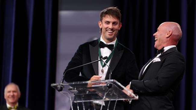 Mitch Marsh had the room in hysterics. (Photo by Jonathan DiMaggio/Getty Images for Cricket Australia)