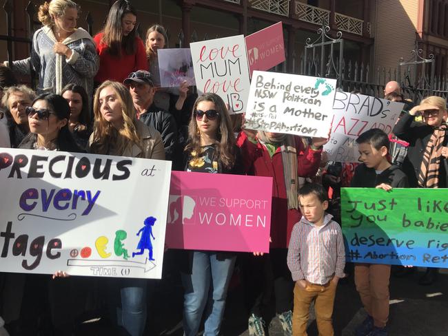 About 200 pro-life protesters rally outside NSW parliament ahead of the introduction of a historic bill to decriminalise abortion in NSW. Picture: Danielle Le Messurier