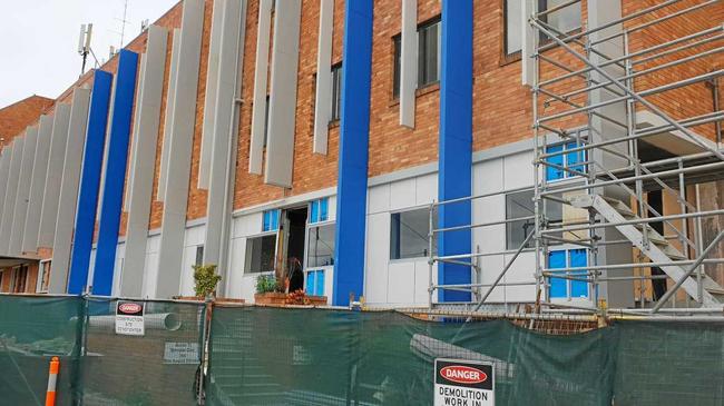 Scaffolding around the building. The upgrade to the specialist outpatient and main reception areas is almost halfway to being complete, and is due to be finished by March 2019. Picture: Contributed