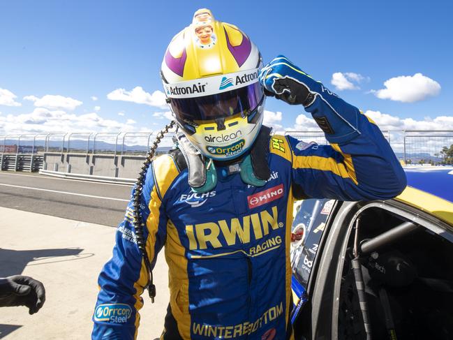 Mark Winterbottom celebrates the first pole position for Team 18.