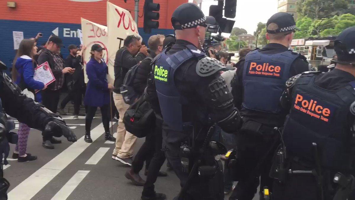 Police Separate Protesters Outside Milo Yiannopoulos Event in Melbourne. Credit - Twitter/Max Koslowski @MaxKoslowski via Storyful