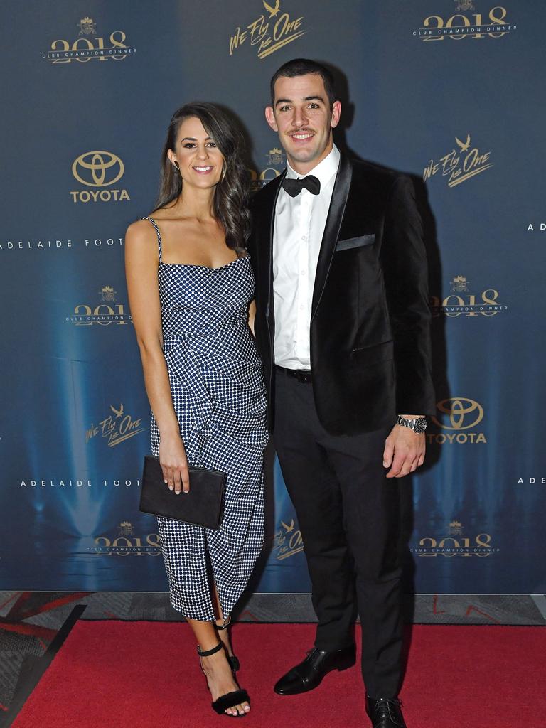 Taylor Walker and Ellie Brown on the red carpet ahead of the Malcolm Blight medal presentation night at the Adelaide Entertainment Centre.