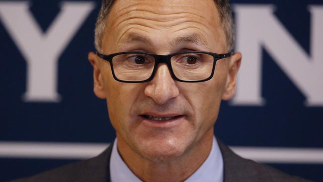 Greens leader Richard Di Natale speaks at the Lowy Institute in Sydney yesterday.