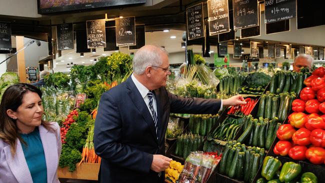 The PM’s visits to Palamara Village Fruits in Mount Eliza was almost derailed by an on-the-go mum. Picture: Jason Edwards