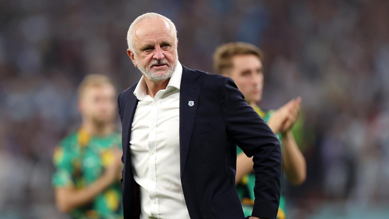 DOHA, QATAR - DECEMBER 03: Graham Arnold, Head Coach of Australia, reacts after the 1-2 defeat in the FIFA World Cup Qatar 2022 Round of 16 match between Argentina and Australia at Ahmad Bin Ali Stadium on December 03, 2022 in Doha, Qatar. (Photo by Francois Nel/Getty Images)