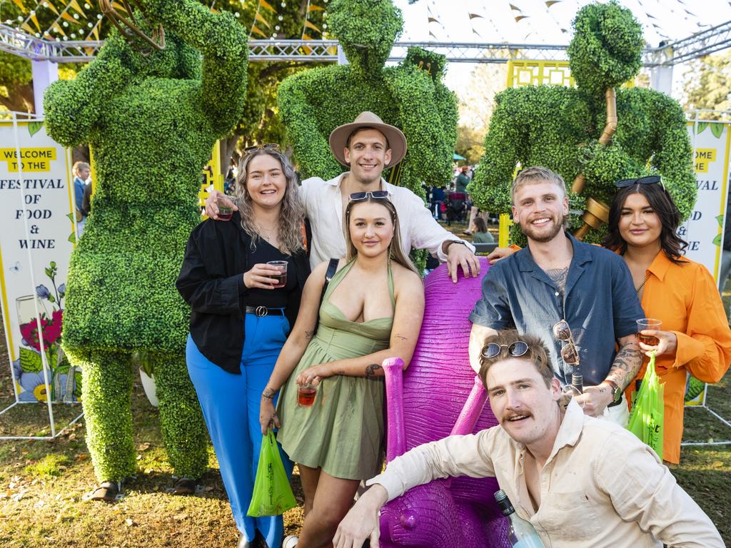 At the Festival of Food and Wine are (from left) Ada McKenzie, Gary Winthorpe, Ashante Bradofd, Jacob Sheath, Josh Adams and Bailee Ward, Carnival of Flowers 2022, Saturday, September 10, 2022. Picture: Kevin Farmer