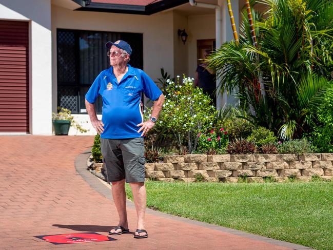 Palmerston RSL President Bill Simpkin is helping have poppies painted on Palmerston driveways to help locals celebrate ANZAC day at home, amid to Coronavirus lockdown laws.Picture: Che Chorley