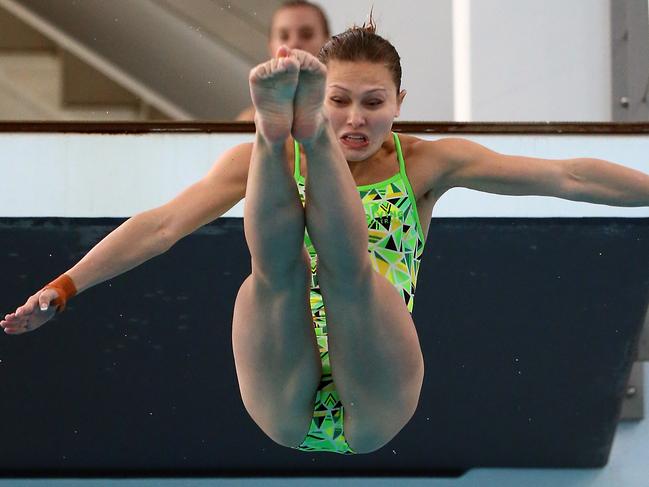 Australian Olympic Diving team preparing for trials which begin this Thursday at Aquanation in Ringwood, Melbourne. Melissa Wu in action. Picture: Alex Coppel.