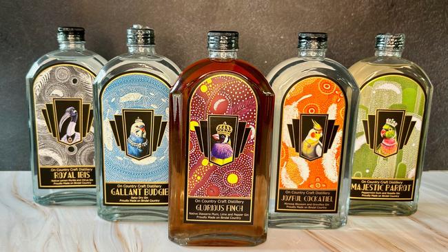 Gin varieties produced by On Country Craft Distillery in Townsville. Picture: Supplied.