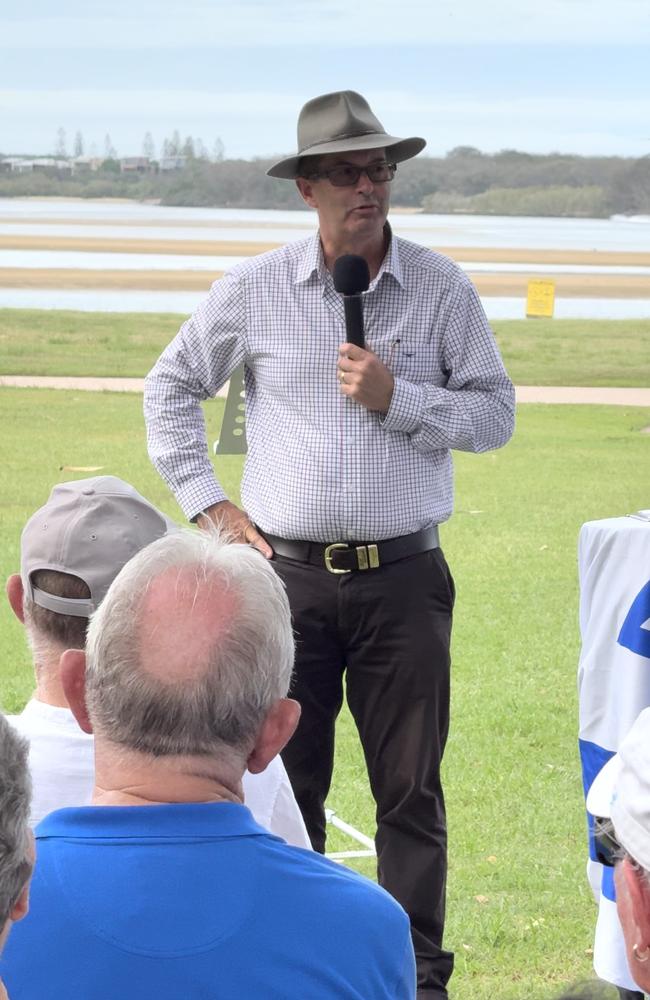 Federal MP Andrew Wallace speaks as Sunshine Coast residents rally in support of the Jewish community.