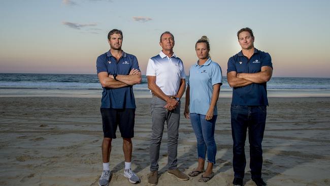 BMD Northcliffe Surf Club members Kevin Morrison (Head male coach), David Shields (President), Naomi Flood (Head Female coach) and Mark Williams (Manager of Surf Sport) are upset at Surf Life Saving Australia over surf events. Picture: Jerad Williams