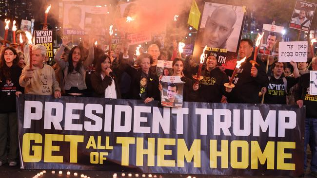 Relatives and supporters of Israeli hostages held in the Gaza Strip since the October 7, 2023 attacks gather in favour of the Gaza truce, in Tel Aviv on January 16, 2025. Picture: AFP