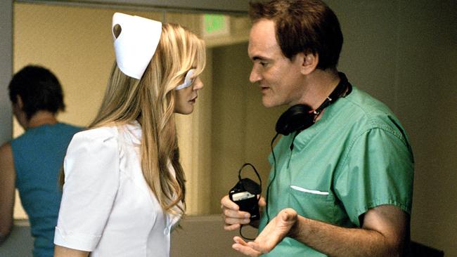 Daryl Hannah with Quentin Tarantino on the set of the 2003 Kill Bill.