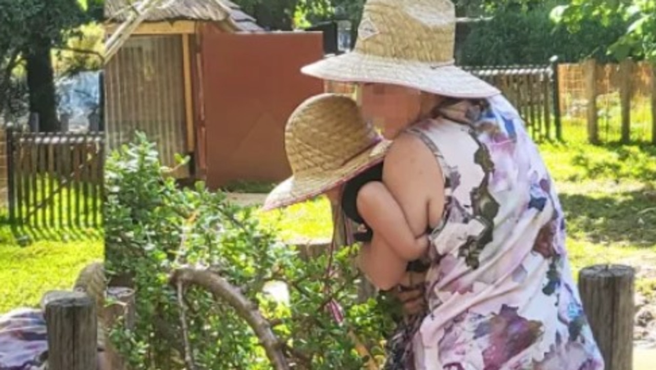 A family was photographed inside the tortoise enclosure at Perth Zoo. Picture: Supplied/Yahoo