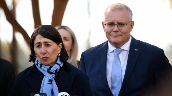 NSW Premier Gladys Berejiklian (left) and Prime Minister Scott Morrison speaking to media this week. Picture: Bianca De Marchi