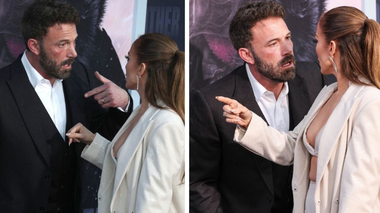 Jennifer Lopez and Ben Affleck during a tense exchange on the red carpet this month. Picture: Chelsea Lauren/Shutterstock