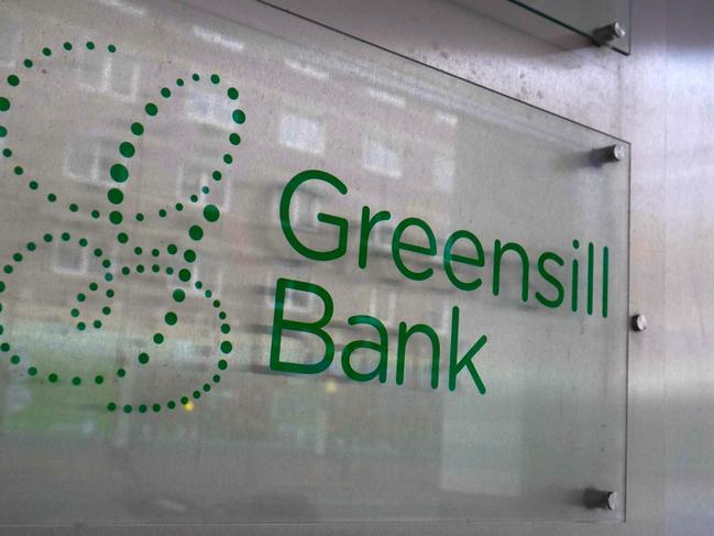 Picture taken on March 15, 2021 shows the logo of the Greensill bank at its headquarters in Bremen, northern Germany. - Germany's financial watchdog Bafin froze the operations of the German banking subsidiary of troubled British group Greensill Capital, citing on March 3, 2021 an "imminent risk" of over-indebtedness. (Photo by Patrik Stollarz / AFP)