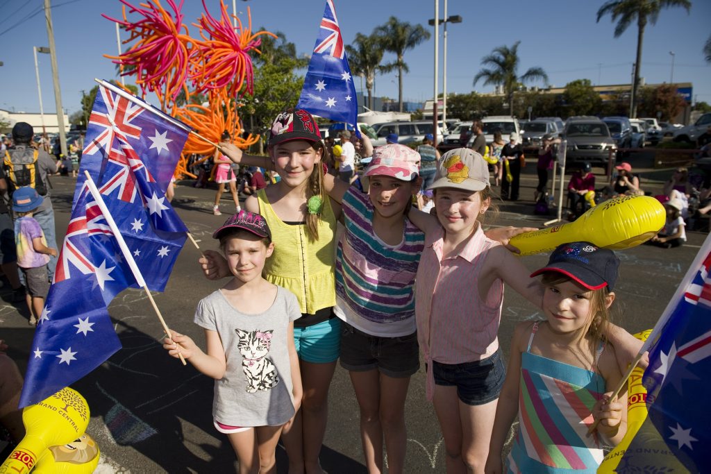 Watching the parade are (from left) Jessica Bonell, Samantha Bonell, Katherine Bonell, Chyenne Murphy and Jillian Bonell. Picture: Kevin Farmer