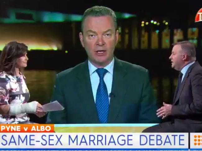 Cabinet minister Christopher Pyne said Mr McCormack should distance himself from his decades-old remarks. Picture: Channel 9