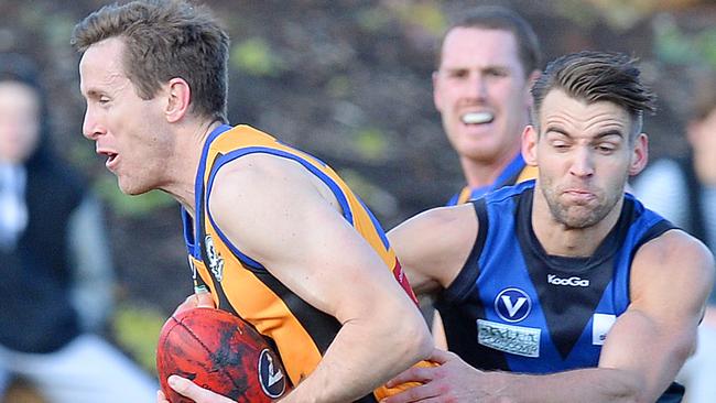 Chad Jones (left) has been in vintage form for St Bernard’s in the VAFA. Picture: Josie Hayden.