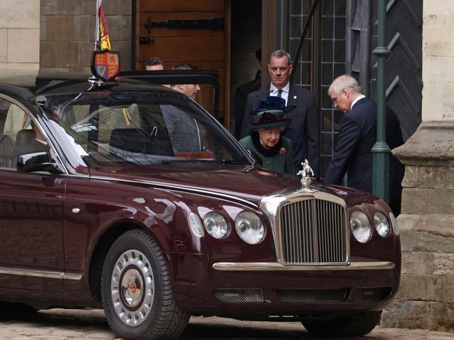 Queen Elizabeth II and Prince Andrew, Duke of York, travelled together from Windsor Castle to Westminster Abbey for the service. Picture: Getty Images