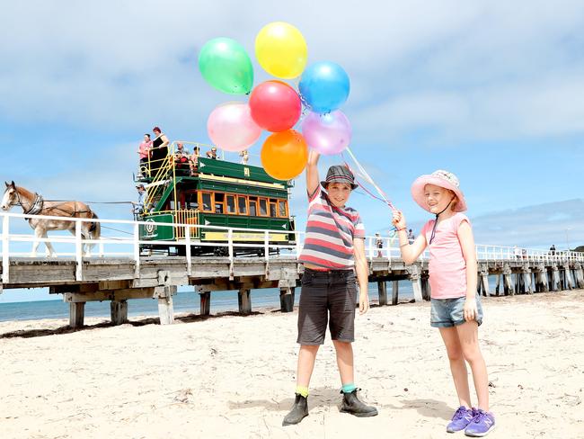 So to is Victor Harbor in South Australia. Pictured is councillor Moira Jenkins' goddaughter Lila Edkins and friend Oscar McLean, both 9. Picture: Dylan Coker