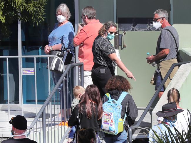 Long lines at the CoVid testing clinic at Gold Coast University Hospital as Gold Coasters rush to get tested. Picture Glenn Hampson