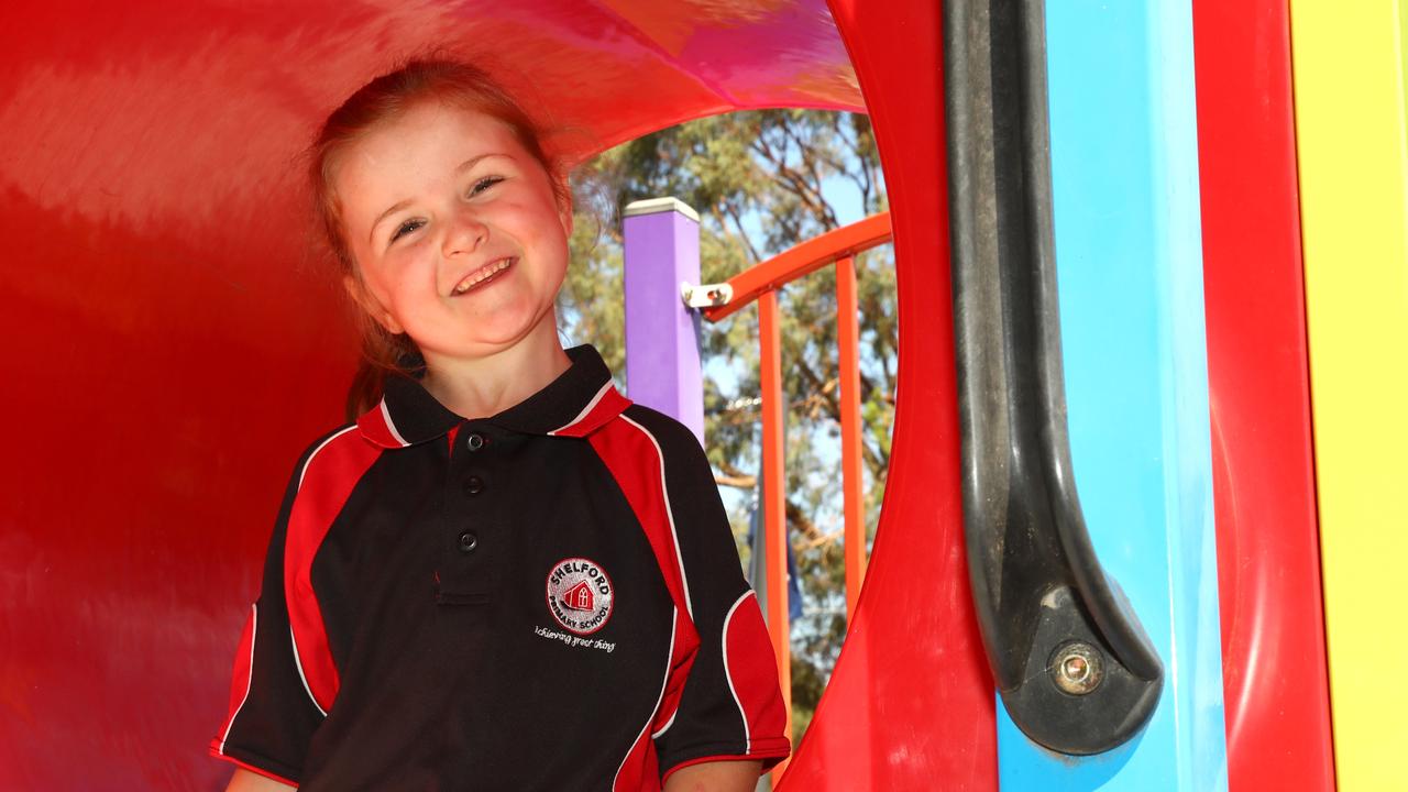 Shelford Primary School's one and only 2025 prep Yindi Allen is the fourth generation in her family to attend the small country school. Picture: Alison Wynd