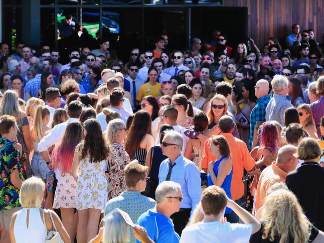 Family and friends gather at Maroochydore for the funeral of Jade Dixson. Picture: Lachie Millard